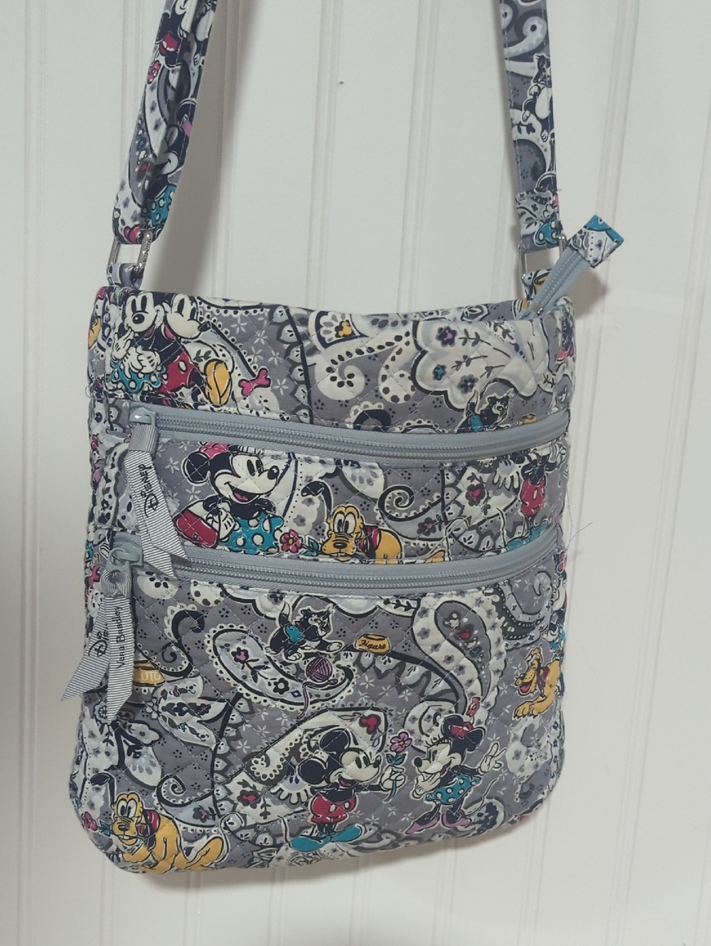 Vera Bradley Gray Quilted Disney Crossbody with Multicolor Accents